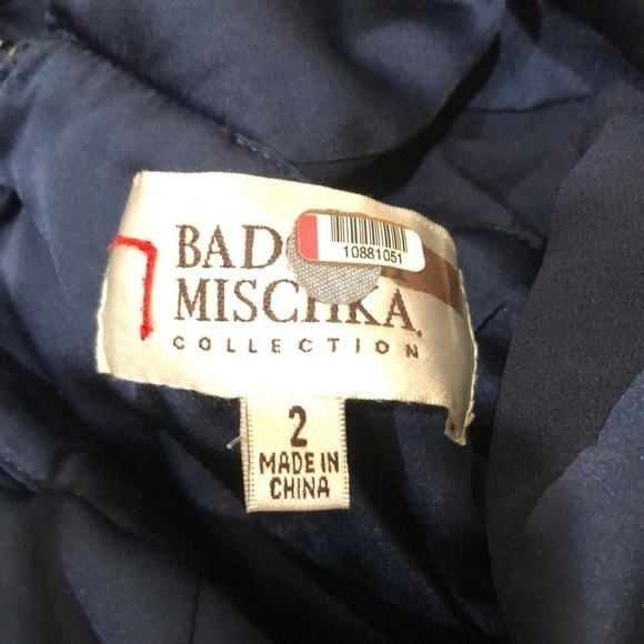 Badgley Mischka Petunia Dress Size 2 Navy Blue Twist Cut Out Open Back Gown - Picture 6 of 10